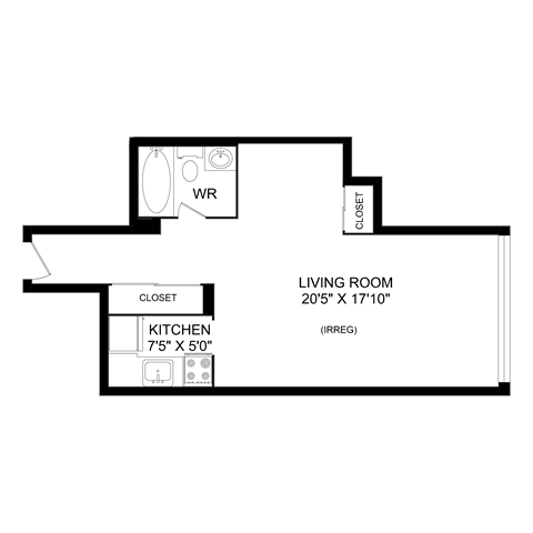 Floor plan for studio, 1 bath, 467 sqft